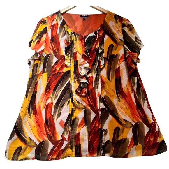 Apt. 9 Womens Ruffled Flutter Sleeve Top Summer Sz 2X Multi Abstract Lightweight - Picture 1 of 12